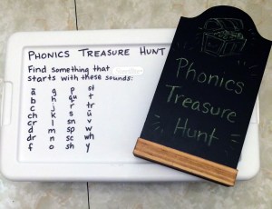 chalkboard sign and lid for a sensory bin